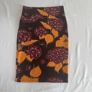 LuLaRoe Maroon and Mustard Floral Pencil Skirt - Size XS